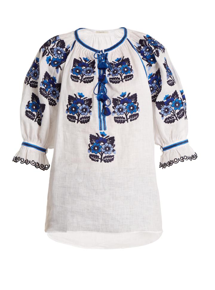 Vita Kin Bulgaria Floral-embroidered Linen Blouse