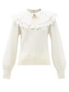 Matchesfashion.com Sea - Hazel Broderie-anglaise Collar Wool Sweater - Womens - White