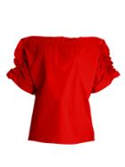 Msgm Off-the-shoulder Ruffled-sleeve Top