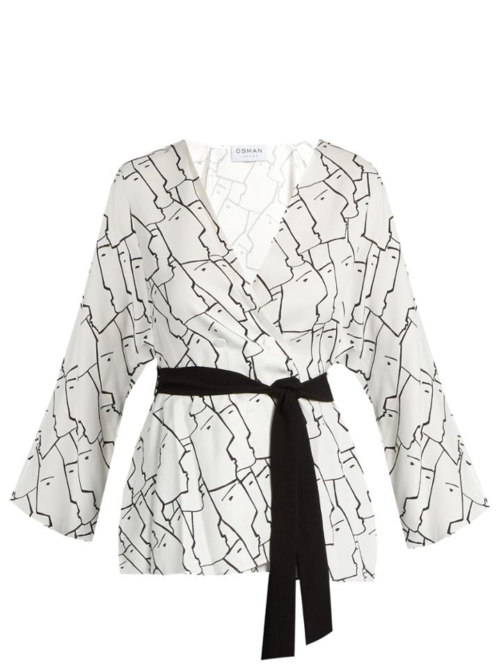 Osman Suki Face-print Crepe Wrap Top