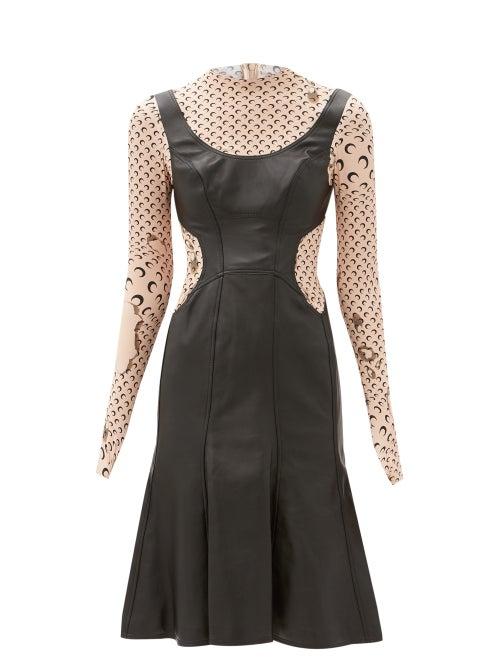 Matchesfashion.com Marine Serre - Moon-print Upcycled-leather Dress - Womens - Black Tan