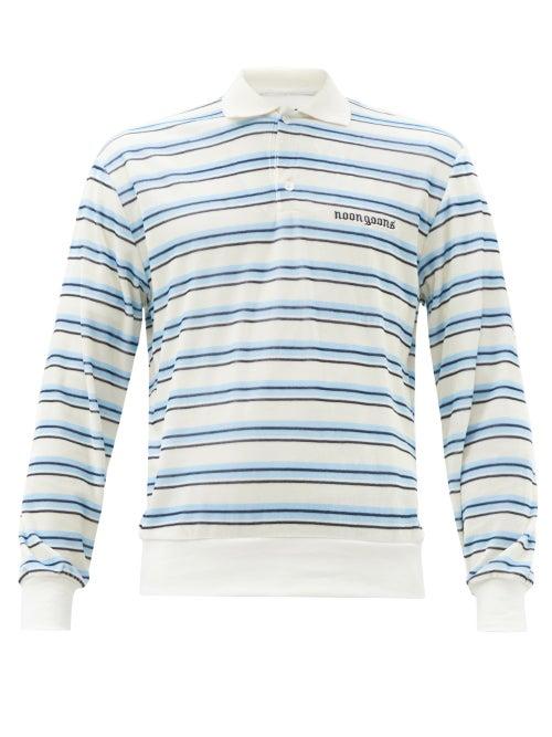 Matchesfashion.com Noon Goons - Ventoura Striped-velvet Long-sleeve Polo Shirt - Mens - Blue White