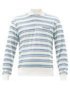 Matchesfashion.com Noon Goons - Ventoura Striped-velvet Long-sleeve Polo Shirt - Mens - Blue White
