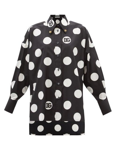 Dolce & Gabbana - Collar-pin Polka-dot Poplin Blouse - Womens - Black White
