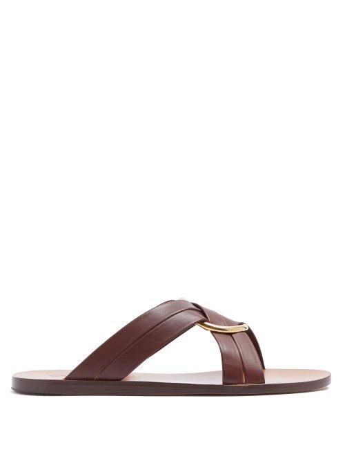Matchesfashion.com Chlo - Ring Embellished Crossover Leather Slides - Womens - Burgundy