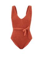 Matchesfashion.com Solid & Striped - Michelle Shirred Belted Swimsuit - Womens - Red