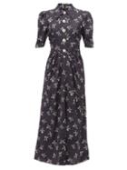 Matchesfashion.com Alessandra Rich - Polka Dot And Bow Print Silk Dress - Womens - Navy Multi