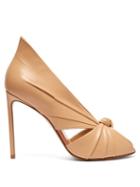 Matchesfashion.com Francesco Russo - Knotted Leather Peep Toe Pumps - Womens - Nude