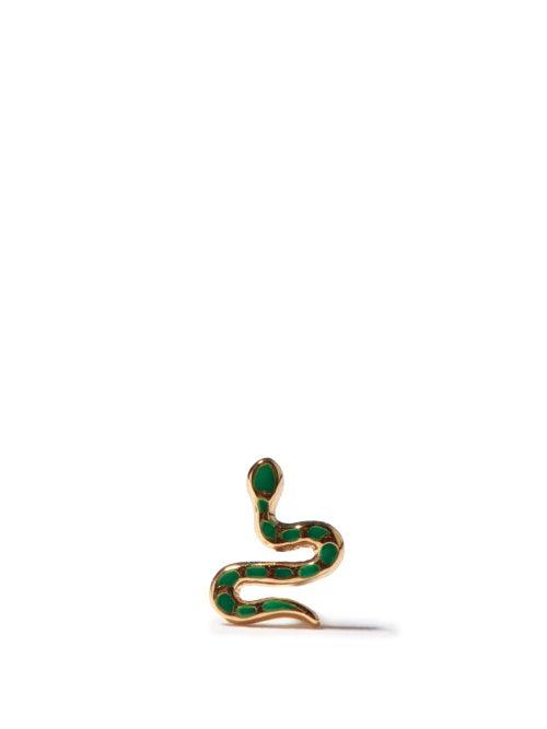 Ladies Fine Jewellery Alison Lou - Snake Enamel & 14kt Gold Single Earring - Womens - Green Gold