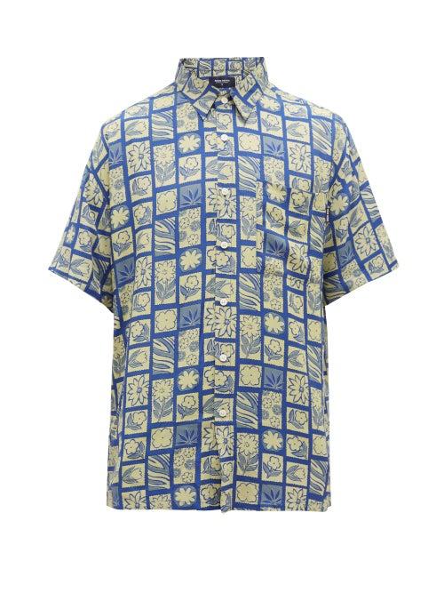 Matchesfashion.com Noon Goons - Che Floral-print Poplin Short-sleeved Shirt - Mens - Blue