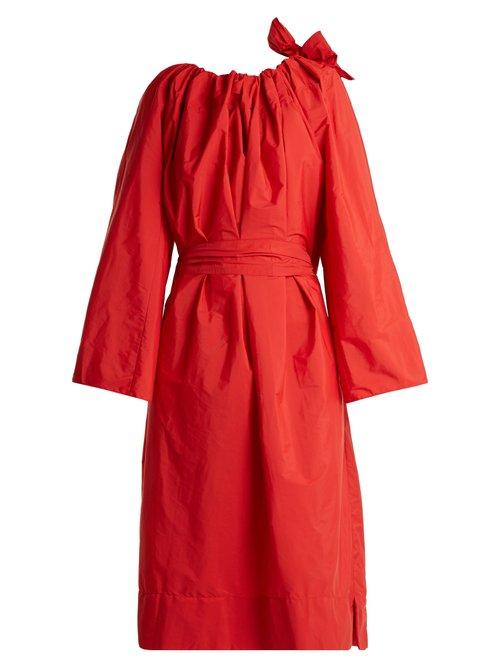 Matchesfashion.com Maison Rabih Kayrouz - Tie Neck Gathered Paper Taffeta Dress - Womens - Red