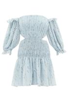 Self-portrait - Floral-print Fil-coup Gathered-georgette Dress - Womens - Light Blue