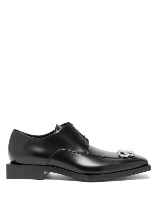 Matchesfashion.com Balenciaga - Bb Logo Square Toe Leather Derby Shoes - Mens - Black Silver