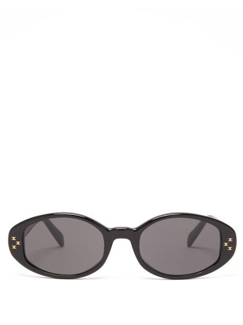 Celine Eyewear - Triomphe Oval Acetate Sunglasses - Womens - Black