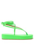Ladies Shoes Amina Muaddi - Jamie Tie-strap Leather Flatform Sandals - Womens - Green