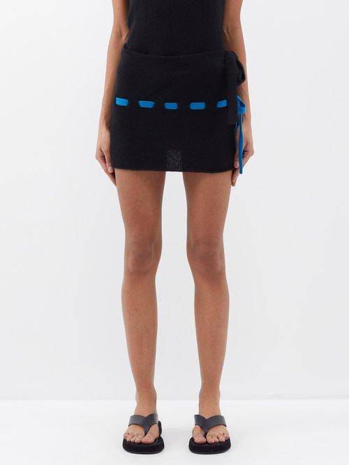 The Elder Statesman - Nimbus Running-stitch Cashmere-blend Mini Skirt - Womens - Black Blue