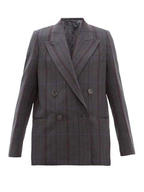 Matchesfashion.com Acne Studios - Checked Double Breasted Wool Blend Blazer - Womens - Dark Grey