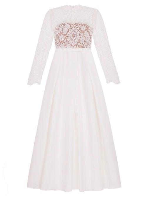 Matchesfashion.com Self-portrait - Guipure-lace And Taffeta Midi Dress - Womens - White