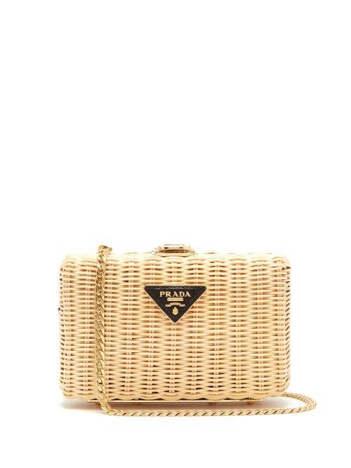 Matchesfashion.com Prada - Woven Rattan Clutch - Womens - Beige Multi