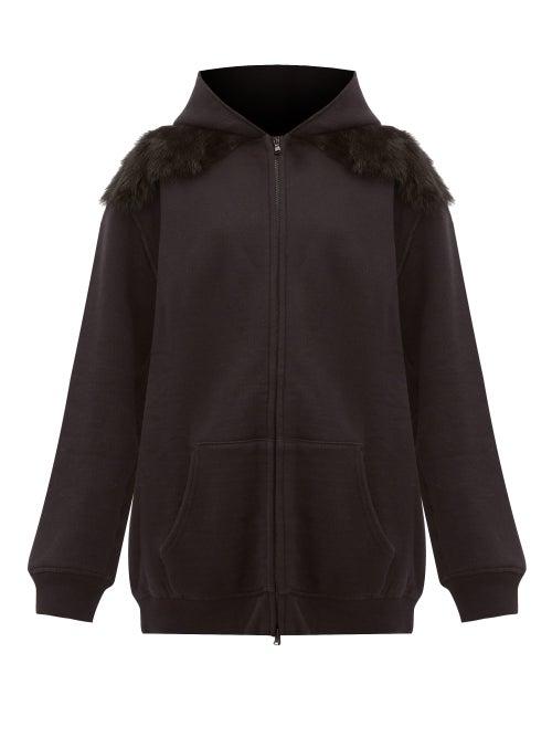 Matchesfashion.com Raey - Panelled Shearling And Cotton Hooded Sweatshirt - Womens - Black