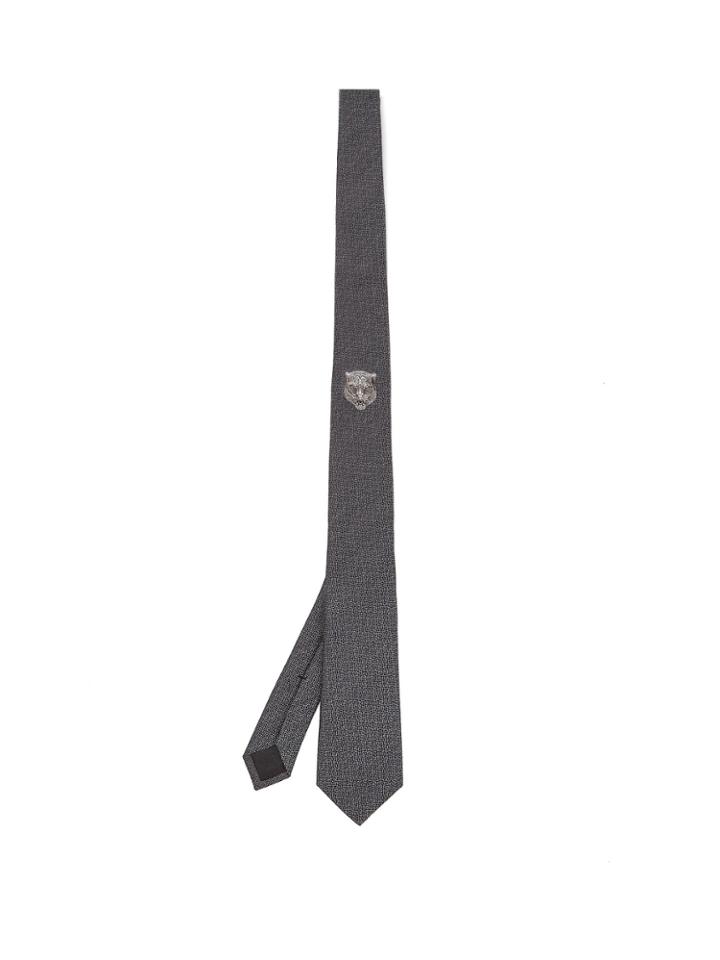 Gucci Tiger-embroidered Silk-blend Tie