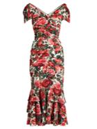 Dolce & Gabbana Rose-print Ruched Silk-blend Jersey Dress