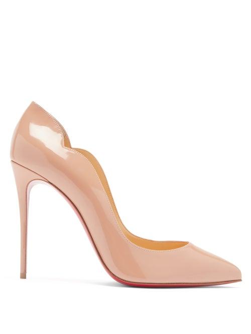 Christian Louboutin - Hot Chick 100 Scalloped Patent-leather Pumps - Womens - Nude