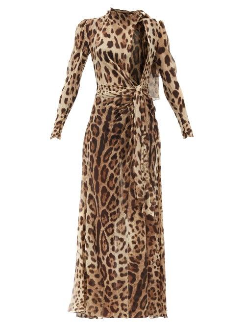 Dolce & Gabbana - Leopard-print Silk-georgette Dress - Womens - Leopard