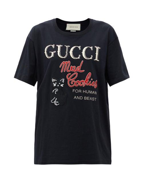 Matchesfashion.com Gucci - Logo-embroidered Cotton-jersey T-shirt - Womens - Black Print