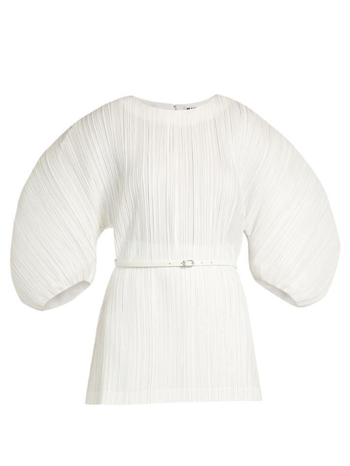 Jil Sander Extreme Balloon-sleeve Pliss-pleated Poplin Top