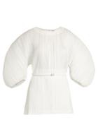 Jil Sander Extreme Balloon-sleeve Pliss-pleated Poplin Top