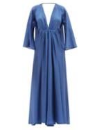 Matchesfashion.com Kalita - Clemence Gathered Silk-habotai Maxi Dress - Womens - Dark Blue