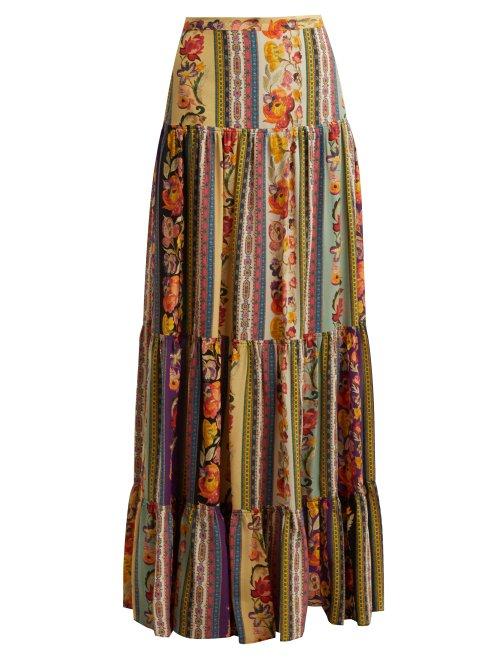 Matchesfashion.com Etro - Midburn Tiered Silk Crepe Maxi Skirt - Womens - Pink Multi