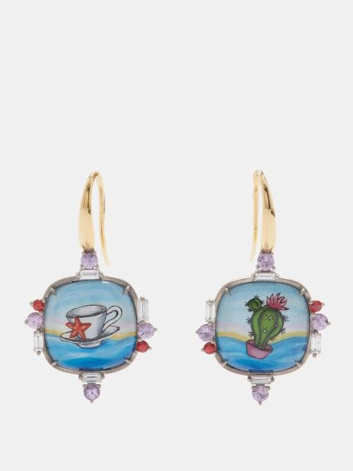 Francesca Villa - Whales At Wonderland Diamond & 18kt Gold Earrings - Womens - Blue Multi