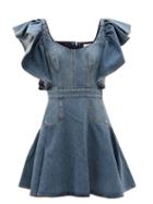 Alexander Mcqueen - Ruffle-sleeve Scoop-neck Denim Mini Dress - Womens - Denim