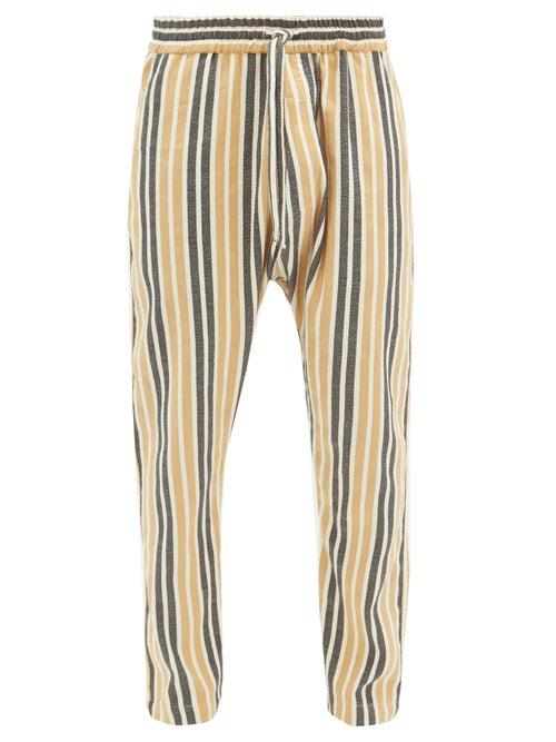 Matchesfashion.com Marrakshi Life - Drawstring Striped Cotton-blend Trousers - Mens - Beige Multi