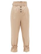 Matchesfashion.com Self-portrait - Belted High-rise Cotton-canvas Trousers - Womens - Light Beige