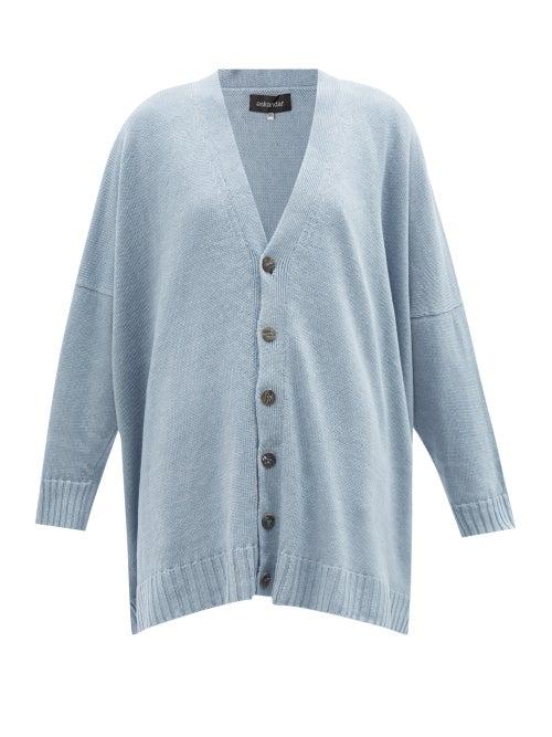 Eskandar - Oversized Linen Cardigan - Womens - Light Blue