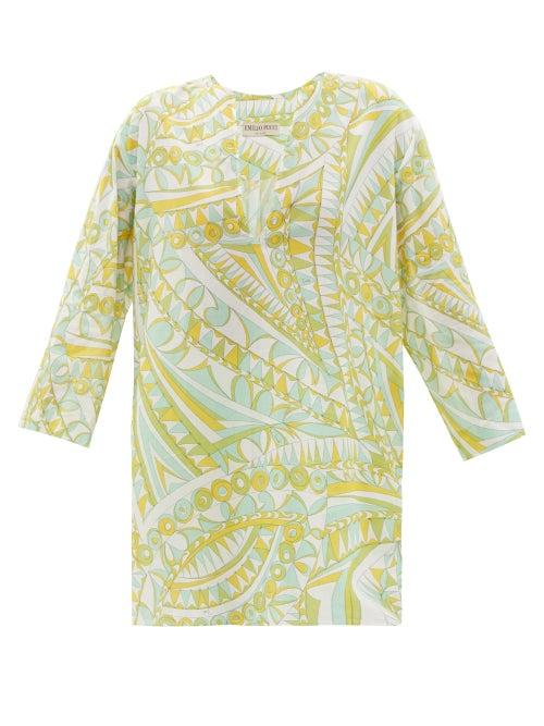 Emilio Pucci - V-neck Giallo-print Cotton Kaftan - Womens - Green Print