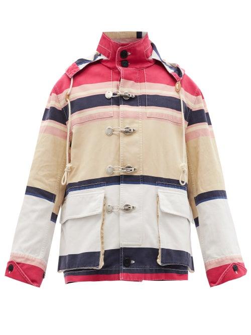 Matchesfashion.com Eye/loewe/nature - Patch-pocket Striped Denim Parka - Mens - Pink Multi