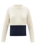 Alexander Mcqueen - Bi-colour Wool-blend Cable-knit Sweater - Womens - Ivory