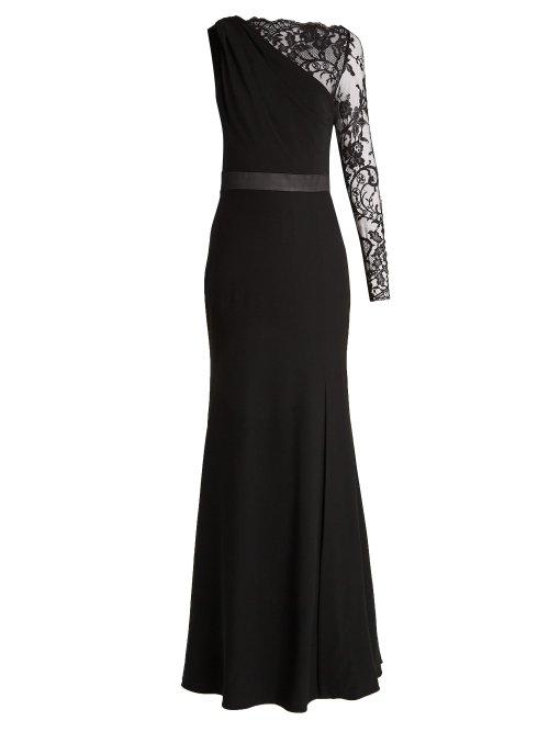 Matchesfashion.com Alexander Mcqueen - One Shoulder Lace And Crepe Gown - Womens - Black