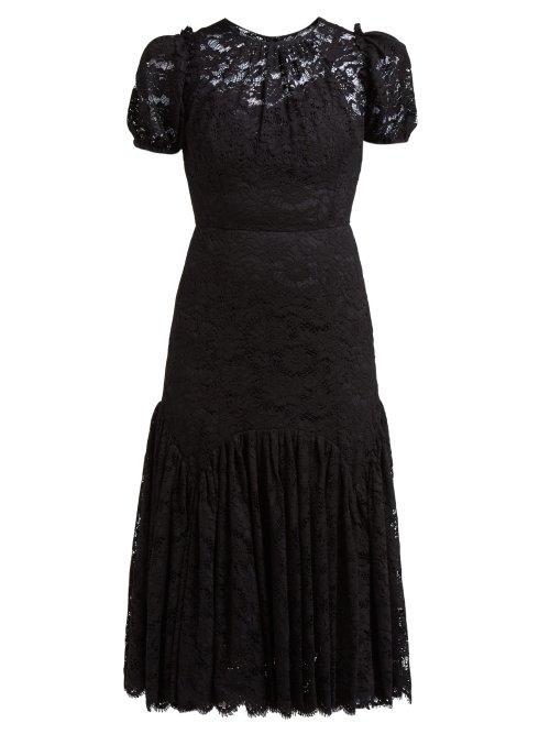 Matchesfashion.com Dolce & Gabbana - Floral Lace Gathered Midi Dress - Womens - Black