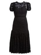 Matchesfashion.com Dolce & Gabbana - Floral Lace Gathered Midi Dress - Womens - Black