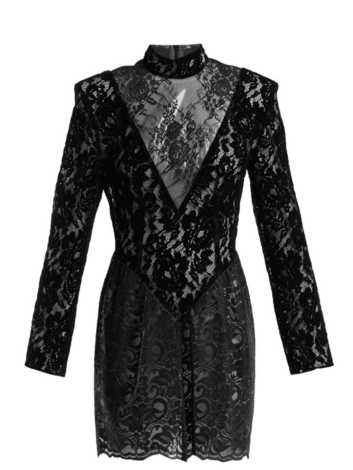 Christopher Kane Patchwork Flocked Velvet Lace Mini Dress