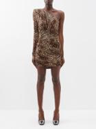 Alexandre Vauthier - One-shoulder Ruched Leopard-print Mini Dress - Womens - Leopard
