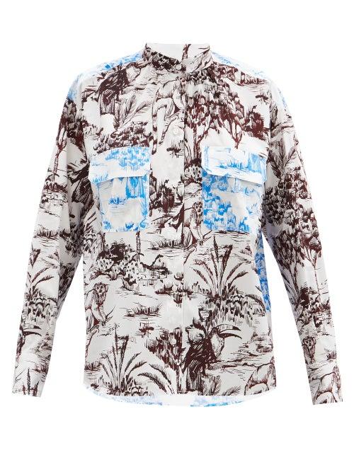 Matchesfashion.com Msgm - Bi-colour Jungle-print Cotton-poplin Shirt - Womens - Multi