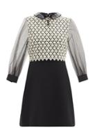 Matchesfashion.com Gucci - Pvc-collar Silk-sleeve Crochet Crepe Mini Dress - Womens - Black