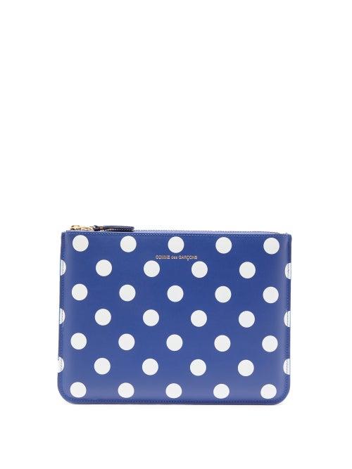 Matchesfashion.com Comme Des Garons Wallet - Polka-dot Leather Pouch - Womens - Navy Multi