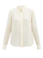 Matchesfashion.com Chlo - Embroidered-collar Silk-crepe Blouse - Womens - Cream